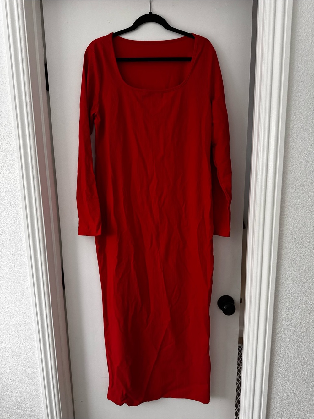 Amazon Red Long Sleeve Scoop Neck Maxi Dress